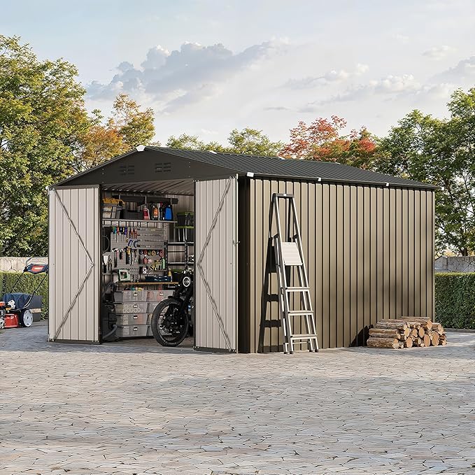 10 x 10 FT Outdoor Storage Shed,Metal Garden Sheds&Outdoor Storage Clearance, Large Tool Shed Outdoor with Single Lockable Door,Ideal Storage House for Backyard Garden Patio Lawn