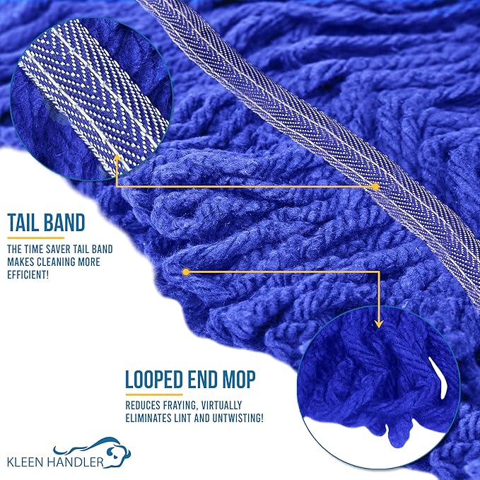 KLEEN HANDLER Blended Loop End Heavy Duty Mop Head Replacement, Wet Mop Refills for Industrial and Commercial Use, Dark Blue, 24 Oz (6-Pack)
