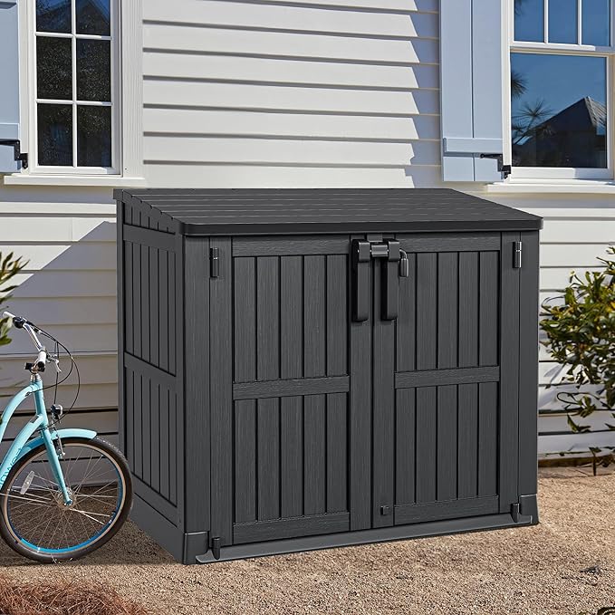 YITAHOME Outdoor Horizontal Storage Shed Without Shelf, Weather-Resistant Resin Tool Shed, Waterproof and Lockable Outdoor Storage Box for Bikes, Trash Cans, Garden Tools, 36 cu ft (Light Gray)