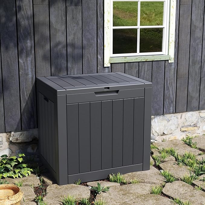 NUNU LAB 31 Gallon Outdoor Storage Box Waterproof, Outside Package Delivery Deck Boxes with Lockable Lid, Backyard Storage Bin For Garden Tools, Patio Cushions Accessories, Black