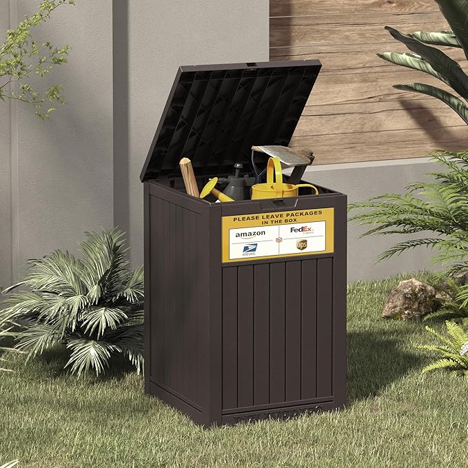 Package Delivery Box for Outside with Sign, 48 Gallon Storage with Lockable Secure, Large Double Wall Resin Outdoor Package Delivery Waterproof