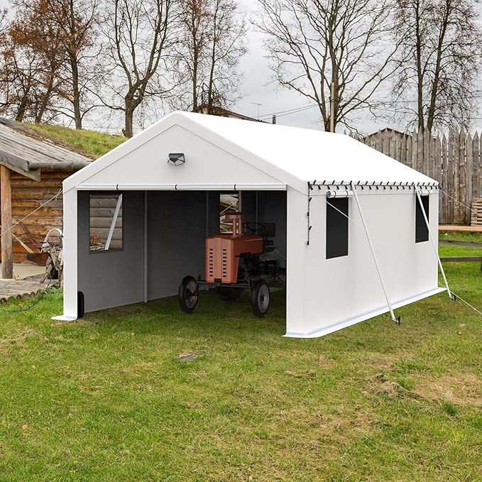 Carports Canopy 13x20 Heavy Duty, Portable Car Port Garage with Roll Up Drive Through Doors, White
