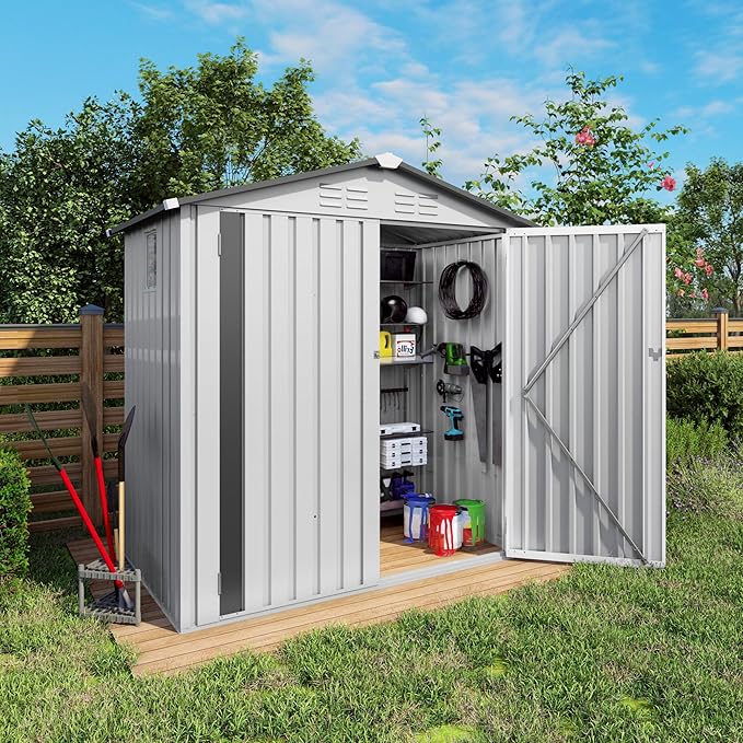 6x3.6FT Storage Shed, Outdoor Galvanized Steel Garden Shed with Lockable Door & Window, Waterproof Metal Tool Storage for Garden, Backyard, Patio, Lawn