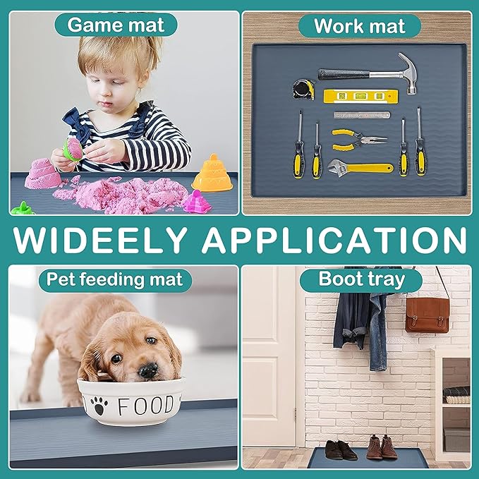 URMONA Waterproof Silicone Under Sink Mat 31'' x 19'' Shelf Liner for Kitchen and Bathroom, Cabinet and Counter Protector, Storage and Organizers, Litter Mat, Pet Cat Puppy Essentials(Light Grey)