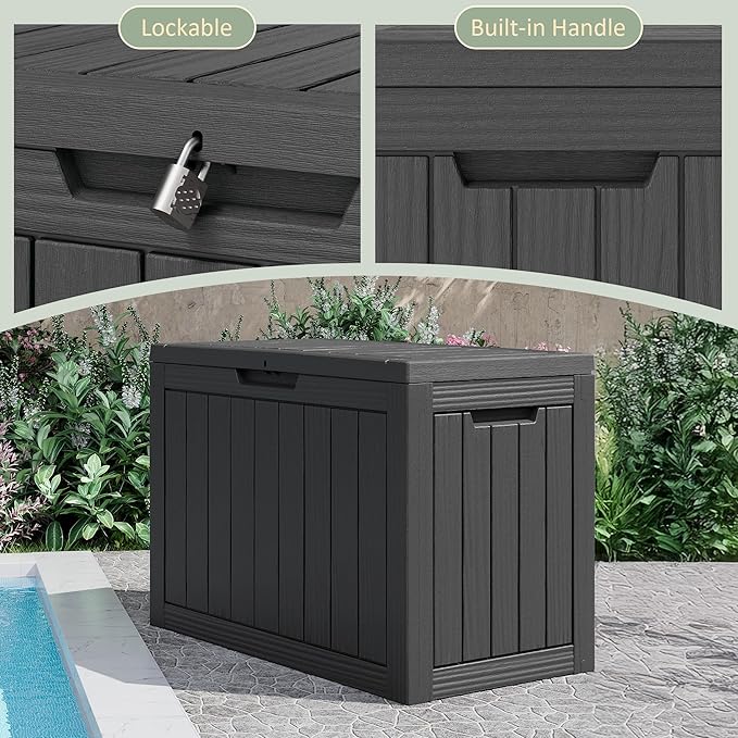 Oudoor Storage Deck Boxes Waterproof, Waterproof and UV Resistant Outdoor Storage Box Lockable Lid for Delivery Box, Indoor, Garden Tools, Pool Supplies, Patio (Black, 45 Gallon)
