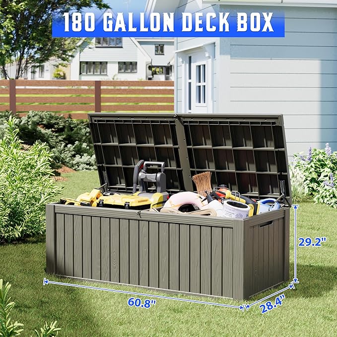 Oudoor Storage Deck Boxes Waterproof, Waterproof and UV Resistant Outdoor Storage Box Lockable Lid for Delivery Box, Indoor, Garden Tools, Pool Supplies, Patio (Grey, 220 Gallon)
