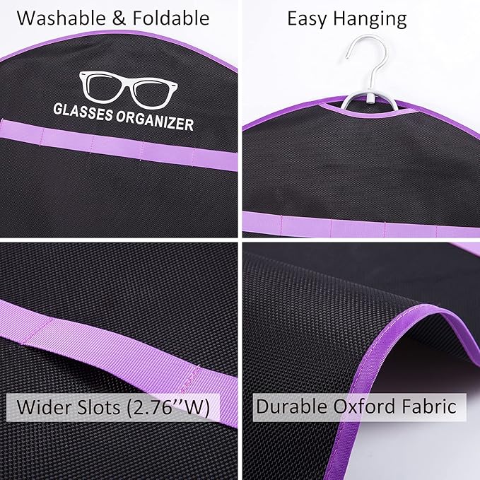 Hanging Sunglasses Organizers Eyeglasses Holder Stand, 30 Slots Eyeglass Case Eyewear Wall Organizer Multiple Eyeglasses Storage Sunglass Wall Mount Foldable Travel Glasses Case