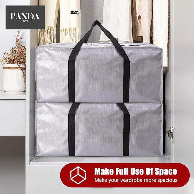Extra Large Moving Bags with Zippers & Carrying Handles, Heavy-Duty Storage Tote for Space Saving Moving Storage, Fold Flat, Alternative to Box and Bin - 8 Pack, 40 Gal, Silver