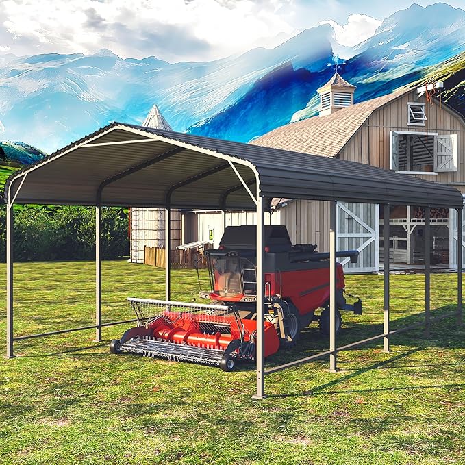 Metal Carport 12x20FT, Heavy Duty Carport Canopy with Galvanized Steel Roof, 40% Thicker Frame Metal Garage with Reinforced Base, All-Weather Outdoor Storage Car Port for Car, Camping