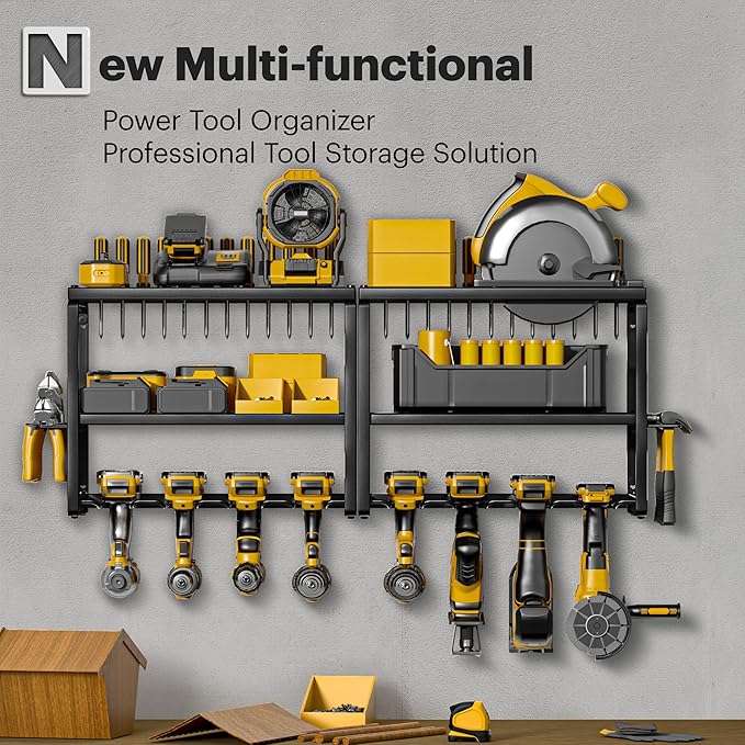 Power Tool Organizer, 15 Min Fast Assembly, 8 Slots 3 Layer Heavy Duty Metal & Max 150lb load Cordless Power Dill Holder in Garage/Workshop/Pegboard/Shed Suitable for giving for Father's Day