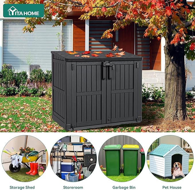 YITAHOME Outdoor Horizontal Storage Shed Without Shelf, Weather-Resistant Resin Tool Shed, Waterproof and Lockable Outdoor Storage Box for Bikes, Trash Cans, Garden Tools, 36 cu ft (Light Gray)