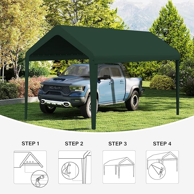 Canopy Replacement Cover, Carport Replacement Canopy, 800D Oxford Waterproof & UV Protected Tarp with Ball Bungees (Frame is not Included) (Green, 12x20)