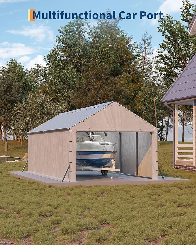 GarveeLife 11'x20'x9' Vertical Roof Metal Carport, Enclosed Car Ports with Heavy Duty Steel Frame, for All-Weather, for Full-Size Pickup Trucks, Boats, and Tractors