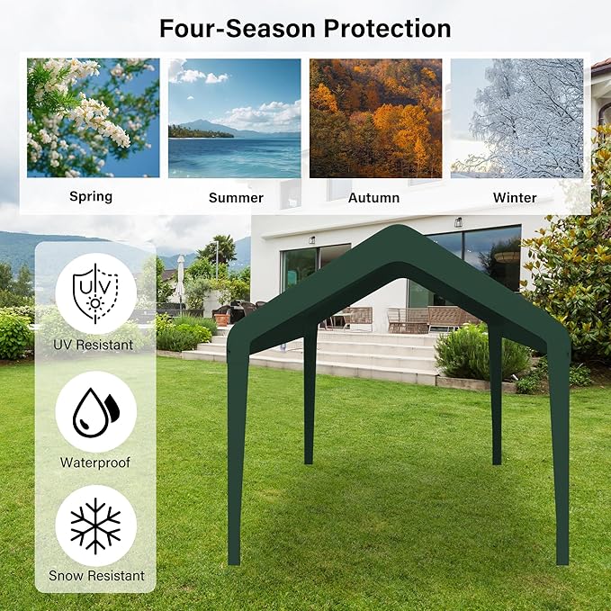 Canopy Replacement Cover, Carport Replacement Canopy, 800D Oxford Waterproof & UV Protected Tarp with Ball Bungees (Frame is not Included) (Green, 12x20)