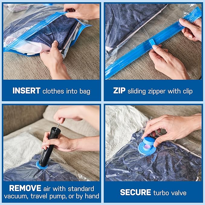 Spacesaver Vacuum Storage Bags with Hand Pump - Vacuum Seal Bags for Clothing, Comforters, Blankets - Reusable Compression Bags for Travel, Moving, Organization - 2S, 2M, 2L, 2XL Sizes - Pack of 8