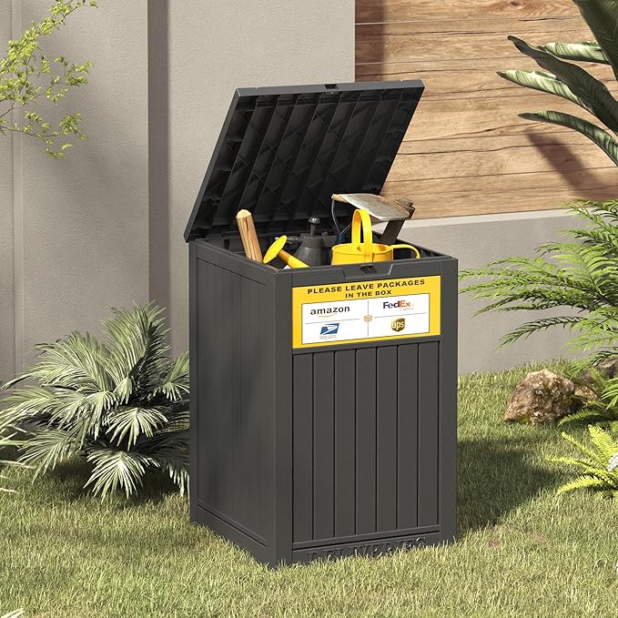 Package Delivery Box for Outside, with Delivery Sign 48 Gallon Storage with Lockable Secure, Large Resin Outdoor Package Drop Container