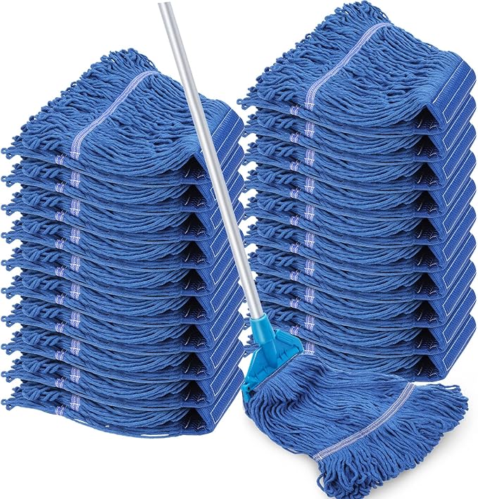20 Pcs Commercial Mop Head Replacements Bulk, 29 Inch Blue Microfiber Looped End Heavy Duty Mop Heads Cotton String Washable Floor Mophead Refills for Commercial Industrial Home Cleaning