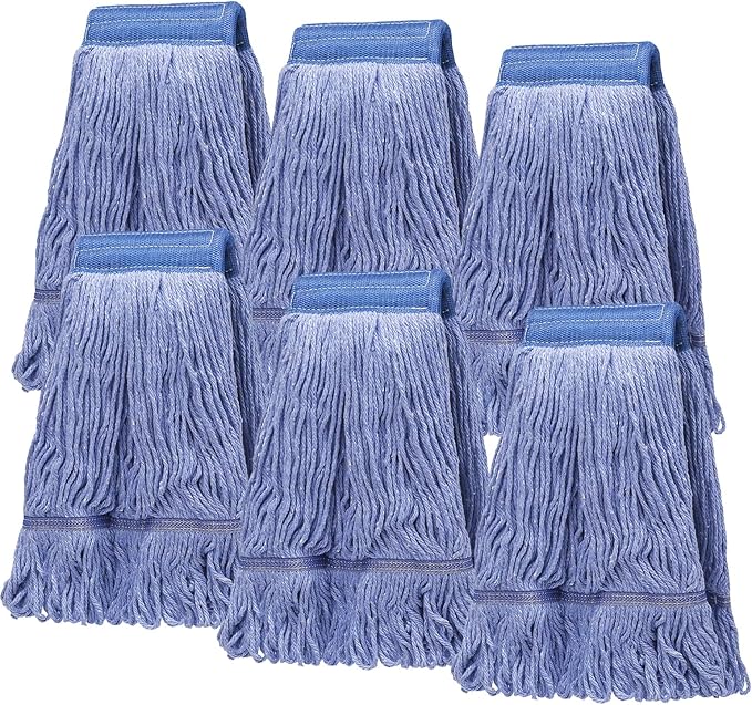 6Pack Heavy Duty Commercial Looped End Cotton Mop,String Cotton Mop Refill Heads Wet Industrial Blue Cotton Looped End String Head Refills, Heavy Mop Replace Head,for General and Floor Cleaning