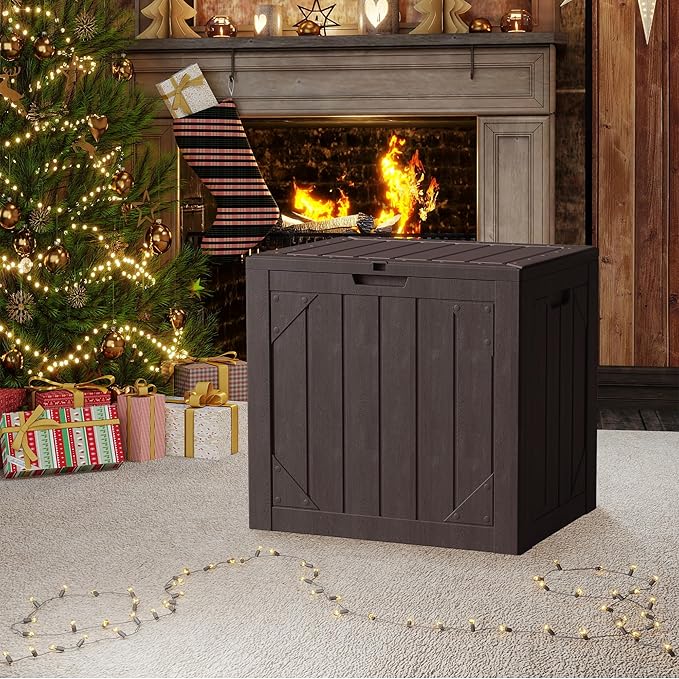 30 Gallon Outdoor Storage Box Waterproof, Lockable Resin Deck Box Large Storage Bin for Patio Furniture Cushion, Garden Tools, Pool Accessories, UV-Resistant Outside Delivery, Brown
