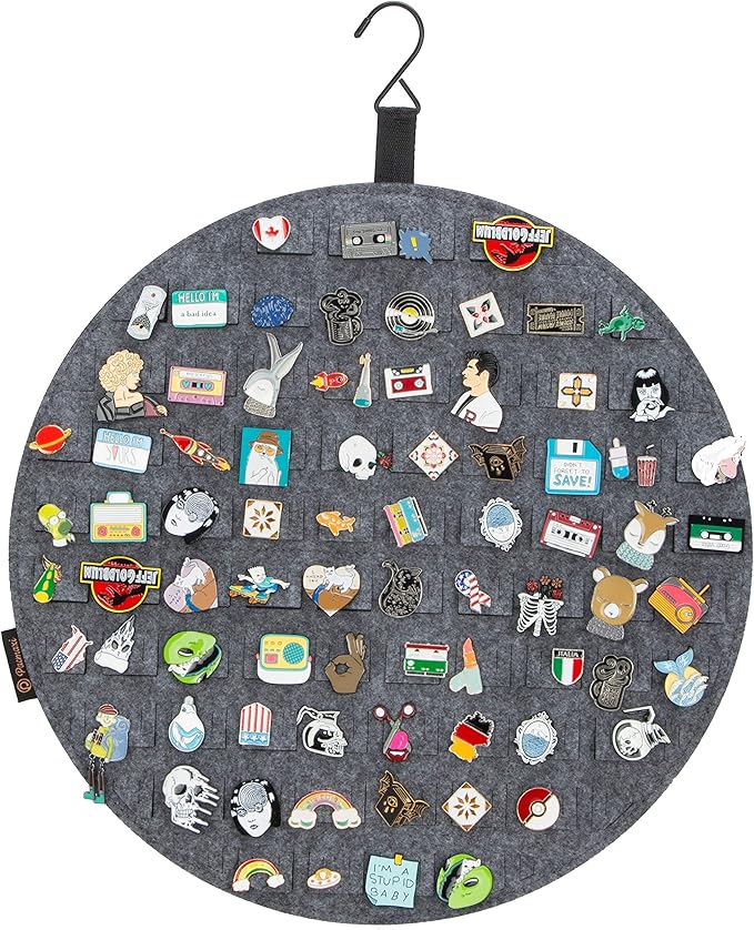 PACMAXI Hanging Brooch Display Holder, Wall Collection Storage Organizer, Cute Pin Banner Case Hold Up to 76 Pins (Grey)