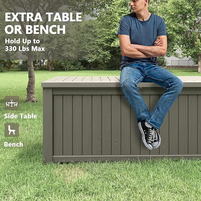 220 Gallon Outdoor Storage Box, Resin Deck Boxes Outdoor Waterproof For Patio Furniture, Garden Tools, Pool Supplies, Lockable And UV Resistant (Striped Gray)