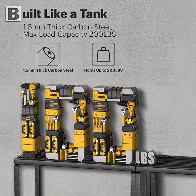 Power Tool Organizer, 15 Min Fast Assembly, 8 Slots 3 Layer Heavy Duty Metal & Max 150lb load Cordless Power Dill Holder in Garage/Workshop/Pegboard/Shed Suitable for giving for Father's Day