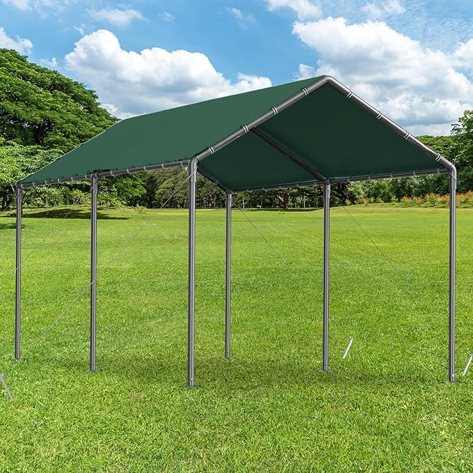Carport 10x20 Ft Heavy Duty Canopy Steel Canopy Storage Shed,Portable Party Tent,Portable Garage All-Season Tarp for Carport Floor Fixing Green