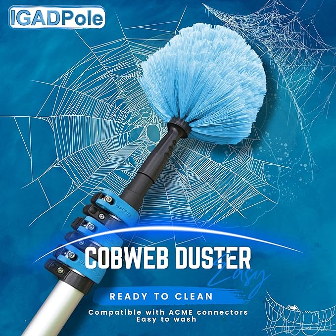 IGADPole 20 FT Water-Fed Washing Kit with Soap-Dispenser, Brush, 10″ Squeegee & Cobweb Duster for Windows, Gutters, Solar Panels & Exterior Walls