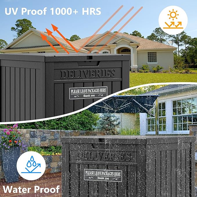 Package Delivery Box for Outside, 48 Gallon Storage with Lockable Secure, Large Resin Outdoor Package Drop Container