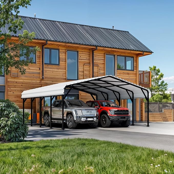 Walsunny Metal Carport 20x20 FT Heavy Duty Carport Canopy with Enhanced Base, Outdoor Car Shelter with Galvanized Steel Roof and Frame Garage for Truck, SUV, Boat