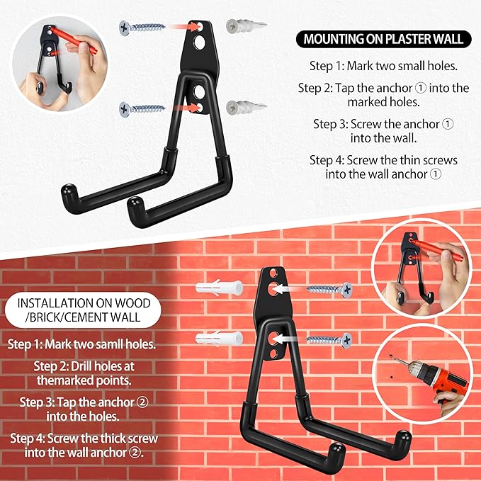 28 Pack Garage Hooks Heavy Duty - Garage Storage and Organization Ladder Hooks with Non Slip PVC Coating for Hanging Bike，Ladder，Garden Tools，Hose
