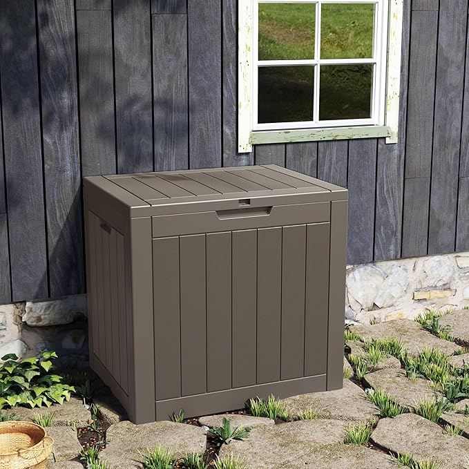 NUNU LAB 35 Gallon Outdoor Storage Box Waterproof, Outside Package Delivery Deck Boxes with Lockable Lid, Backyard Storage Bin For Garden Tools, Patio Cushions Accessories, Gray