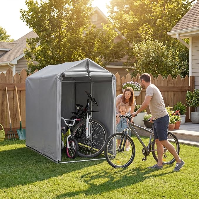 Flamaker Storage Shed 6' x 3' Metal Frame Outdoor Waterproof Carport Shelter with Rollup & Zipper Door Garage Tent for Bike, Motorcycle, Firewood