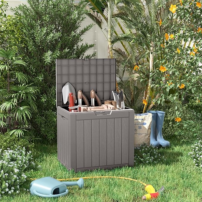 30 Gallon Waterproof Outdoor Storage Box,Resin Deck Box,Lockable Outside Storage Box Container for Patio Furniure,Garden Tools (30 Gallon,Grey)