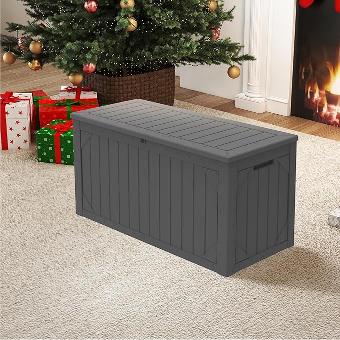 100 Gallon Waterproof Large Resin Deck Box，Storage Box for Patio Cushions(Grey)