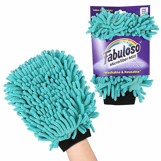 Fabuloso Microfiber Cleaning Mitt Glove, Lint-Free Scratch-Free Dusting and Washing for Furniture, Blinds, Baseboards, Shelves and Car Interior, One Size Fits All, Teal, 1 Count