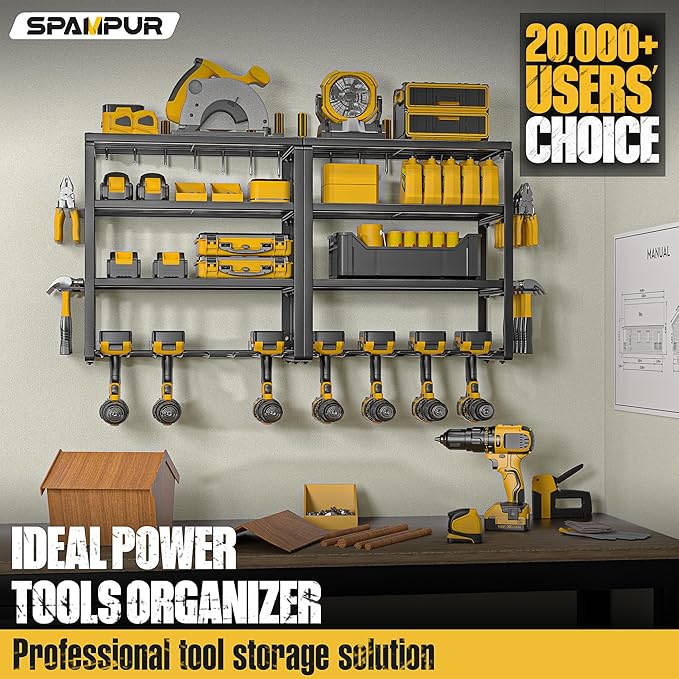 Power Tool Organizer Wall Mount, Heavy Duty 420LB with 8-Slot Drill Holder - All-in-One Garage Storage for Workshop, Christmas Gift for Men, Dad, DIYers, 15 Min Quick Assembly