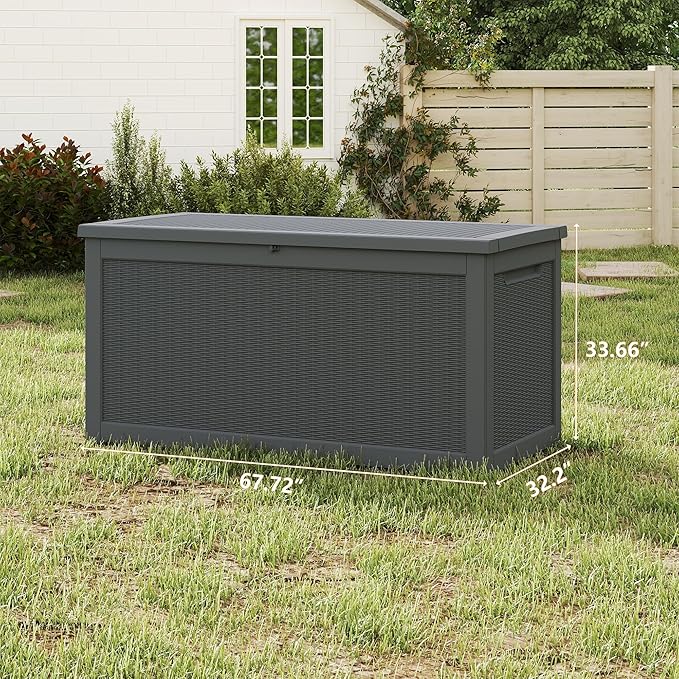320 Gallon Outdoor Storage Box Waterproof, Resin Deck Boxes with Lockable Lid & UV-Resistant for Patio, Pool, Garden Furniture Cushions & Accessories, Black