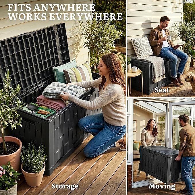 YITAHOME 60 Gallon Outdoor Storage Box, Lockable Resin Deck Box with Handles, Waterproof Outdoor Storage Box for Patio Furniture, Garden Tools and Pool Accessories, Black