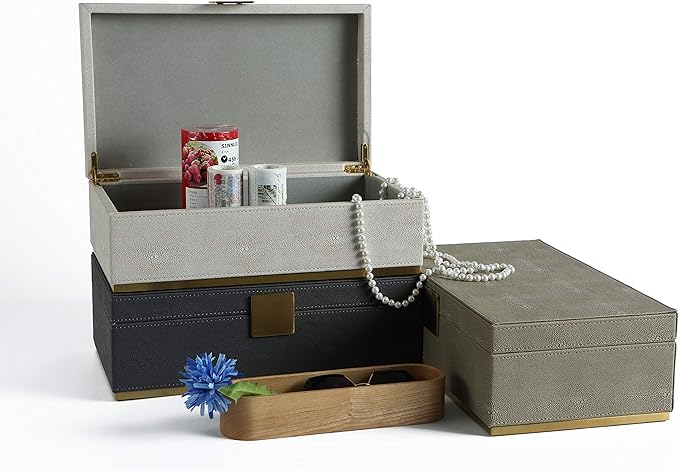 WV Ivory Shagreen Large Decorative Box PU Leather Rectangular Storage Box for Shel Closet Storage Dresser Jewelry Box Men's &Women's Accessories Organizer (ivory, 14x8.3 inch)