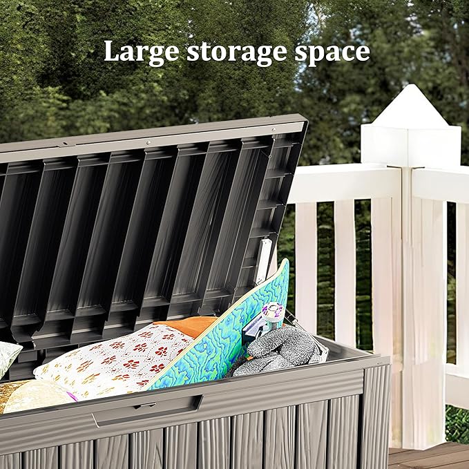 Outdoor Storage Box, 80 Gallon Resin Deck Box Waterproof for Patio Furniture, Garden Tools and Pool Accessories, Lockable UV-Resistant Storage Bin Bench Cabinet for Outside, Gray