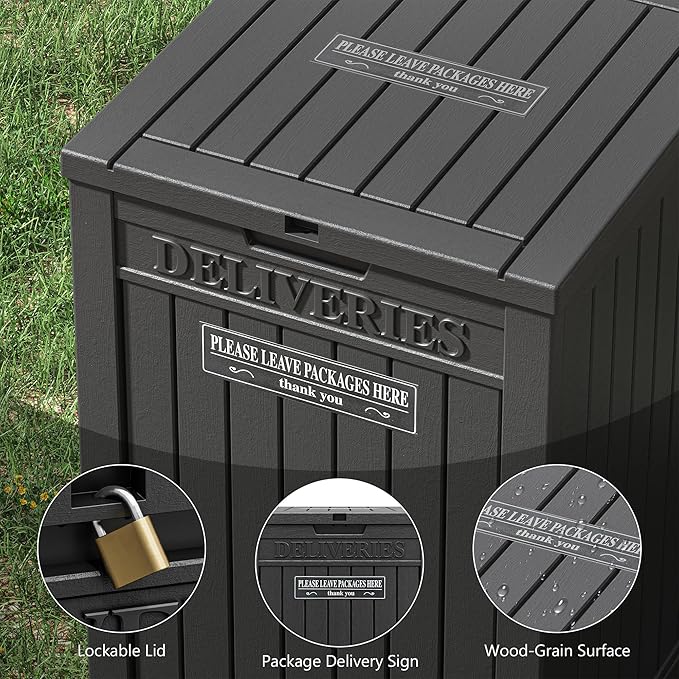 Package Delivery Box for Outside, 48 Gallon Storage with Lockable Secure, Large Double Wall Resin Outdoor Package Delivery Waterproof Deck