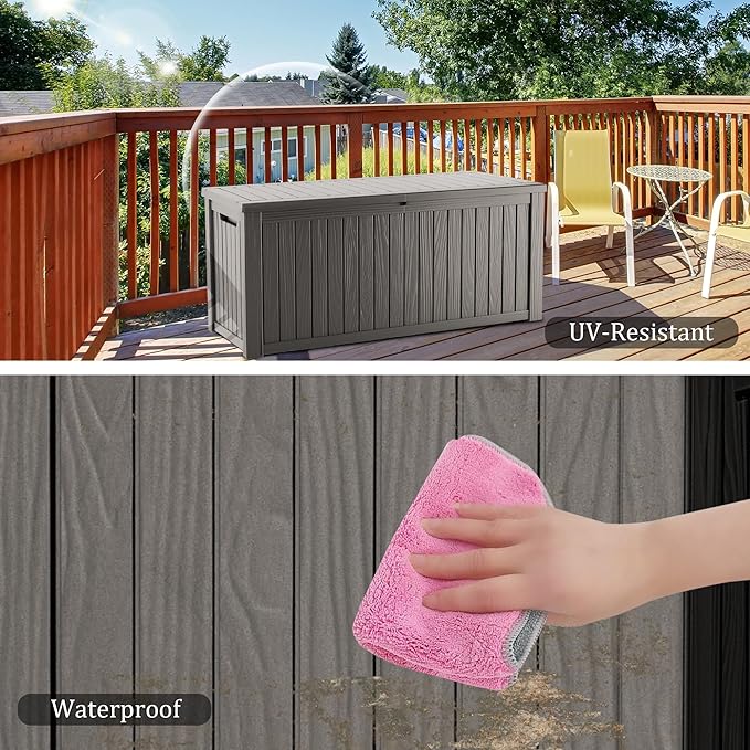 Outdoor Storage Box 270GAL Waterproof Resin Deck Box,UV-Resistant Lockable Delivery Bin for Garden Tools,Large Patio Outside Cushions,Pool Accessories Supplies,Chest,Furniture,Package,Grey