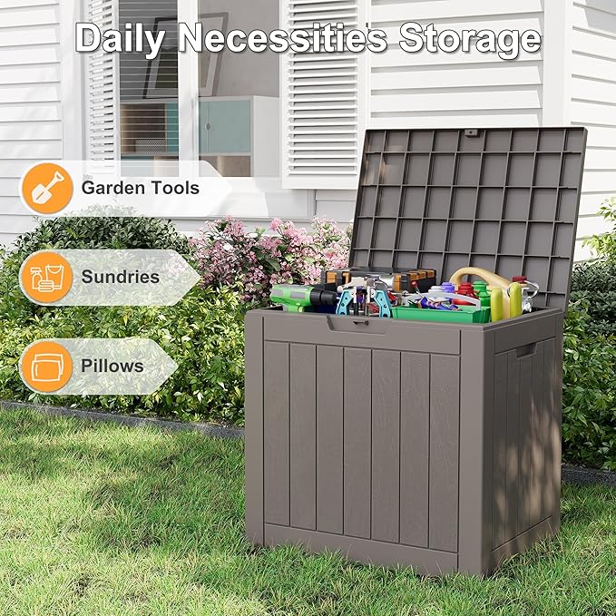 KAMABOKO 32 Gallon Outdoor Storage Box 2 Pack All-Weather Deck Box for Patio Furniture, Package Deliveries, Garden Tools, Pool Supplies & Cushions, Grey
