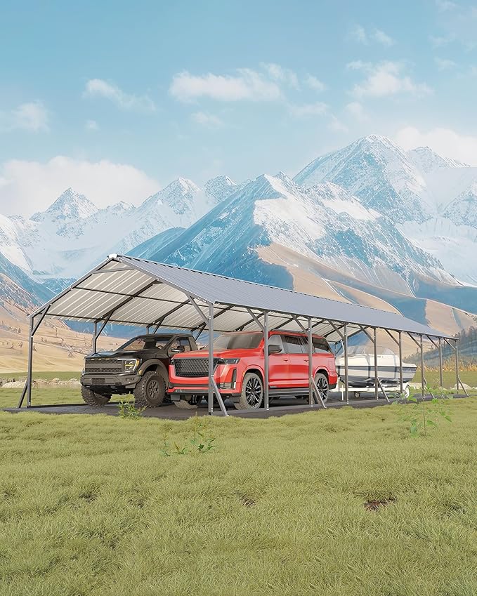 GarveeLife 20'X40'x12' Metal Carport for Multiple Vehicles, Heavy Duty Steel Car Ports, Vertical Roof Design, for All-Weather, for Full-Size Pickup Trucks, Boats, and Tractors
