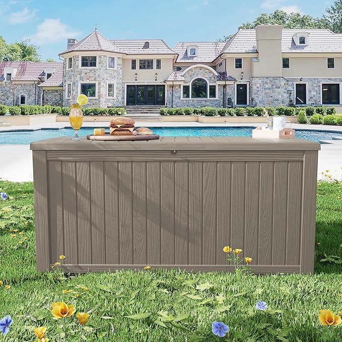 EasyUp 180 Gallon Deck Boxes Waterproof, Outdoor Large Storage Boxes with Lids, Outside Resin Storage Box & Deck Boxes for Patio, Garden Use(Gray)
