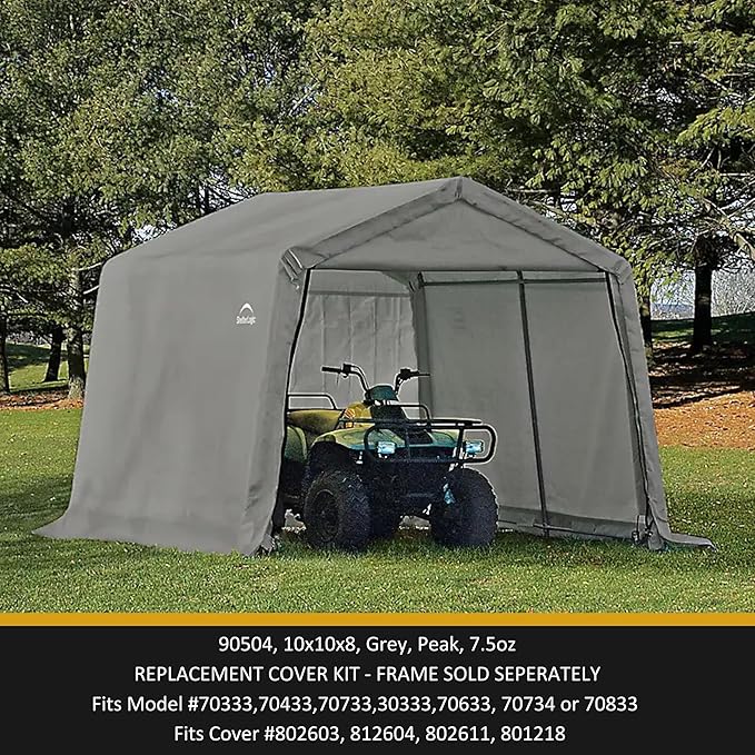ShelterLogic Replacement Cover Kit Only No Frame-10x10x8 Peak Gray 90504 (7.5oz Gray)