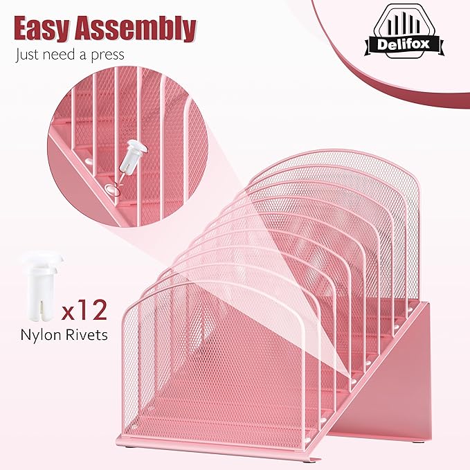 Inclined Desk File Organizer, 8-Section Upright Desk Organizer Standing File Sorter for Office Classroom Desktop Organization