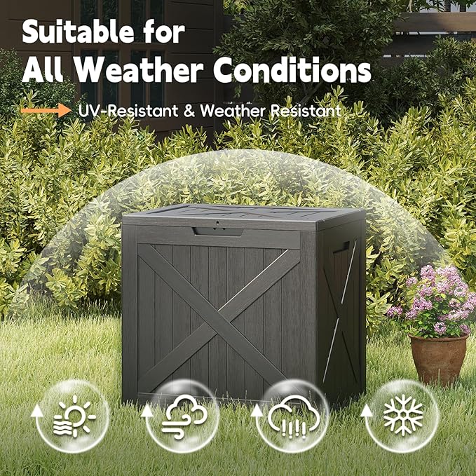 Outdoor Storage Box, 35 Gallon Deck Box, Resin Waterproof Patio Storage Bin for Package Delivery, Patio Furniture Cushion, Garden Tools, Pool Accessories, Weatherproof