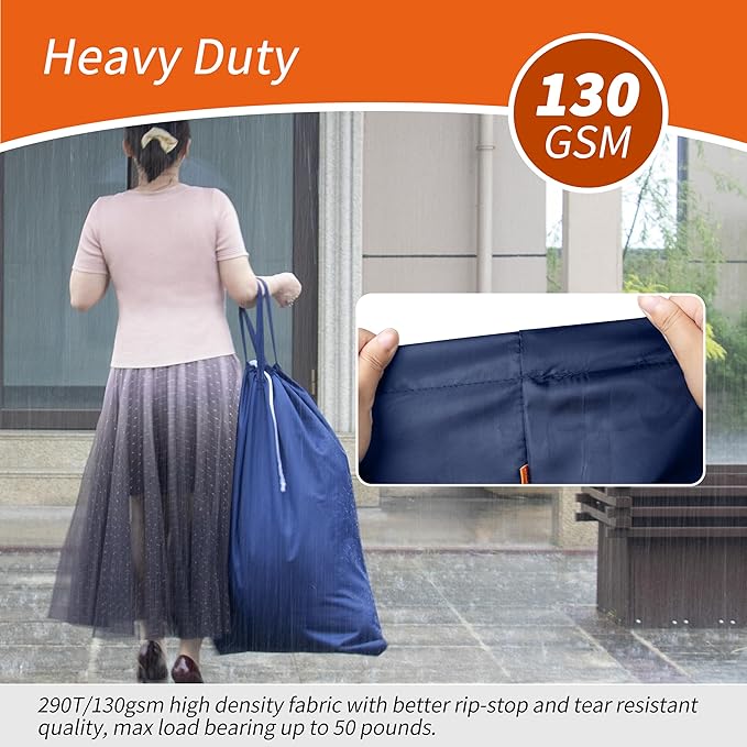 Polecasa Extra Heavy Duty Large Laundry Bag with Sturdy Handles and Drawstring Closure, 2 Pack 28 x 36 inches Durable Storage Bags for Basket, Hamper, College, Dorm, Travel, Navy